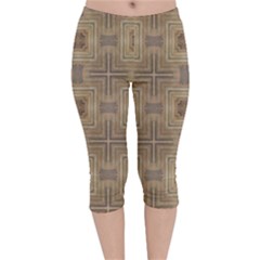 Abstract Wood Design Floor Texture Velvet Capri Leggings 
