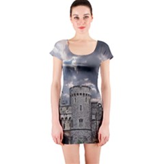 Abstract Wood Design Floor Texture Short Sleeve Bodycon Dress