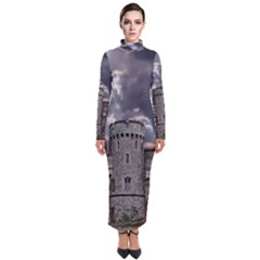 Abstract Wood Design Floor Texture Turtleneck Maxi Dress