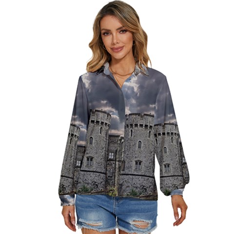 Castle Building Architecture Women s Long Sleeve Button Up Shirt by Celenk