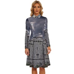 Castle Building Architecture Long Sleeve Shirt Collar A-line Dress