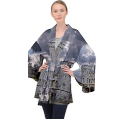 Abstract Wood Design Floor Texture Long Sleeve Velvet Kimono 