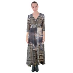 Abstract Wood Design Floor Texture Button Up Maxi Dress