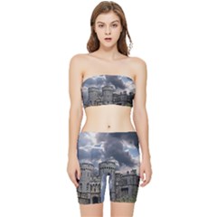 Abstract Wood Design Floor Texture Stretch Shorts and Tube Top Set