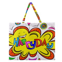 Happy Happiness Child Smile Joy Zipper Large Tote Bag by Celenk