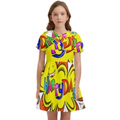 Happy Happiness Child Smile Joy Kids  Bow Tie Puff Sleeve Dress by Celenk