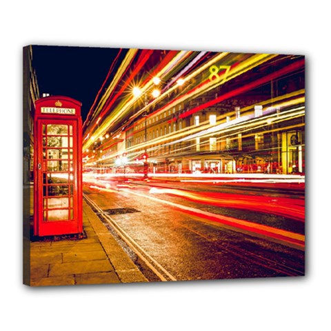 Telephone Box London Night Canvas 20  X 16  (stretched) by Uceng
