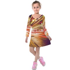 Telephone Box London Night Kids  Long Sleeve Velvet Dress by Uceng