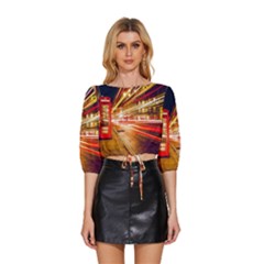 Telephone Box London Night Mid Sleeve Drawstring Hem Top by Uceng