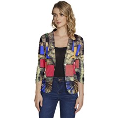 Acrylic Abstract Art Design  Women s One-button 3/4 Sleeve Short Jacket