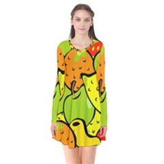 Fruit Food Wallpaper Long Sleeve V-neck Flare Dress by Dutashop