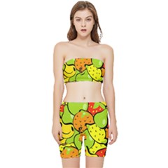 Fruit Food Wallpaper Stretch Shorts And Tube Top Set
