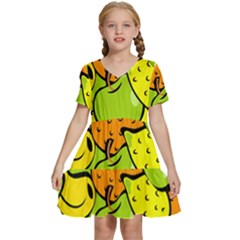 Fruit Food Wallpaper Kids  Short Sleeve Tiered Mini Dress by Dutashop