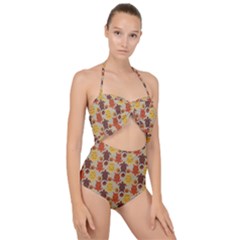 Sea Turtle Sea Life Pattern Scallop Top Cut Out Swimsuit by Dutashop