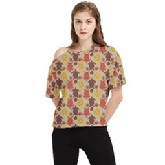 Sea Turtle Sea Life Pattern One Shoulder Cut Out Tee