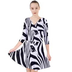 Animal Cute Pattern Art Zebra Quarter Sleeve Front Wrap Dress