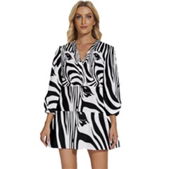 Animal Cute Pattern Art Zebra V-neck Placket Mini Dress