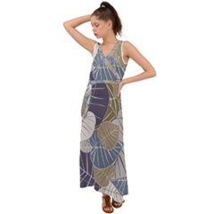 Ackground Leaves Desktop V-neck Chiffon Maxi Dress