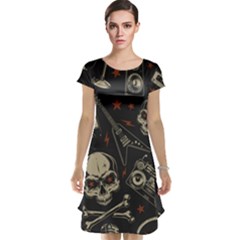 Grunge Seamless Pattern With Skulls Cap Sleeve Nightdress by Amaryn4rt