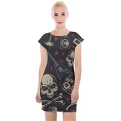 Grunge Seamless Pattern With Skulls Cap Sleeve Bodycon Dress by Amaryn4rt