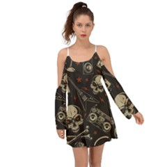 Grunge Seamless Pattern With Skulls Boho Dress