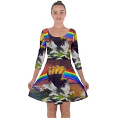 Rainbow Color Quarter Sleeve Skater Dress