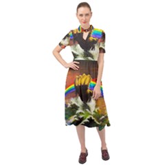 Rainbow Color Keyhole Neckline Chiffon Dress