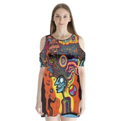 Hippie Rainbow Psychedelic Colorful Shoulder Cutout Velvet One Piece by uniart180623