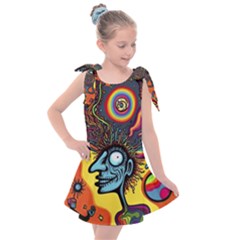 Hippie Rainbow Psychedelic Colorful Kids  Tie Up Tunic Dress by uniart180623