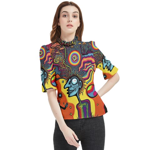 Hippie Rainbow Psychedelic Colorful Frill Neck Blouse by uniart180623