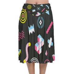 Memphis Design Seamless Pattern Velvet Flared Midi Skirt by uniart180623