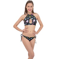 Memphis Design Seamless Pattern Cross Front Halter Bikini Set by uniart180623