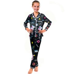 Memphis Design Seamless Pattern Kids  Satin Long Sleeve Pajamas Set by uniart180623