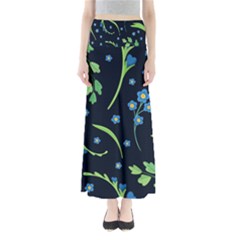 Abstract Wild Flowers Dark Blue Background Blue Flower Blossom Flat Retro Seamless Pattern Daisy Full Length Maxi Skirt by uniart180623