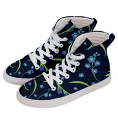 Abstract Wild Flowers Dark Blue Background Blue Flower Blossom Flat Retro Seamless Pattern Daisy Men s Hi-top Skate Sneakers by uniart180623