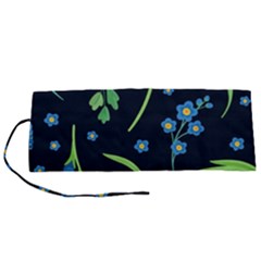 Abstract Wild Flowers Dark Blue Background Blue Flower Blossom Flat Retro Seamless Pattern Daisy Roll Up Canvas Pencil Holder (s) by uniart180623