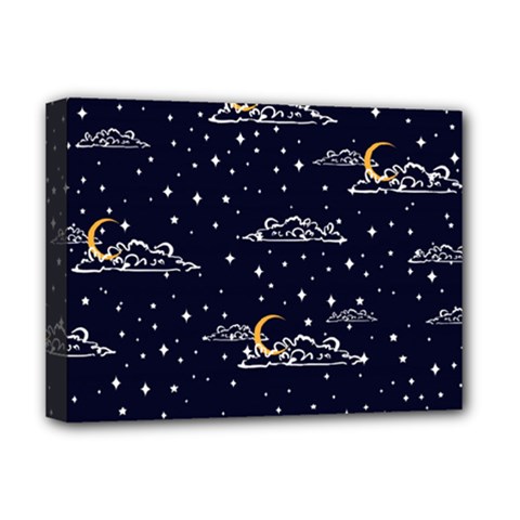 Hand-drawn-scratch-style-night-sky-with-moon-cloud-space-among-stars-seamless-pattern-vector-design- Deluxe Canvas 16  X 12  (stretched) 