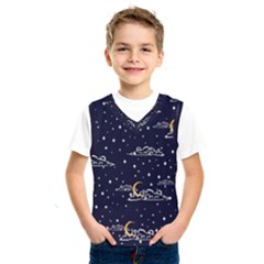 Hand-drawn-scratch-style-night-sky-with-moon-cloud-space-among-stars-seamless-pattern-vector-design- Kids  Basketball Tank Top by uniart180623