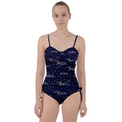 Hand-drawn-scratch-style-night-sky-with-moon-cloud-space-among-stars-seamless-pattern-vector-design- Sweetheart Tankini Set