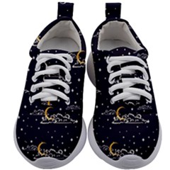 Hand-drawn-scratch-style-night-sky-with-moon-cloud-space-among-stars-seamless-pattern-vector-design- Kids Athletic Shoes