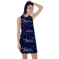 Hand-drawn-scratch-style-night-sky-with-moon-cloud-space-among-stars-seamless-pattern-vector-design- Racer Back Hoodie Dress by uniart180623