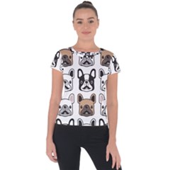 Dog-french-bulldog-seamless-pattern-face-head Short Sleeve Sports Top  by uniart180623