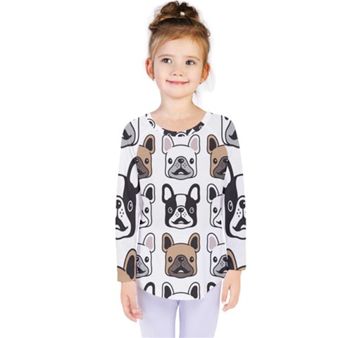 Dog-french-bulldog-seamless-pattern-face-head Kids  Long Sleeve Tee by uniart180623