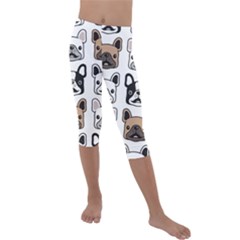 Dog-french-bulldog-seamless-pattern-face-head Kids  Lightweight Velour Capri Leggings  by uniart180623