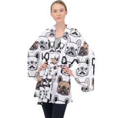 Dog-french-bulldog-seamless-pattern-face-head Long Sleeve Velvet Kimono  by uniart180623