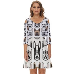 Dog-french-bulldog-seamless-pattern-face-head Shoulder Cut Out Zip Up Dress by uniart180623