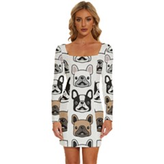 Dog-french-bulldog-seamless-pattern-face-head Long Sleeve Square Neck Bodycon Velvet Dress by uniart180623