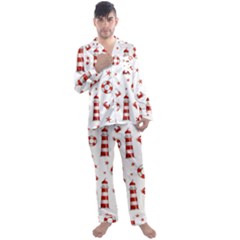 Nautical-seamless-pattern Men s Long Sleeve Satin Pajamas Set