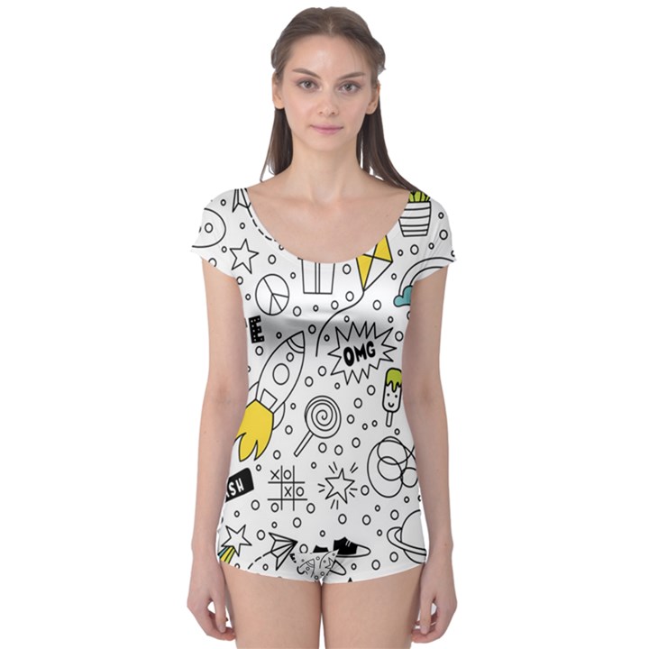 Set-cute-colorful-doodle-hand-drawing Boyleg Leotard 