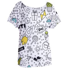 Set-cute-colorful-doodle-hand-drawing Women s Oversized Tee by uniart180623
